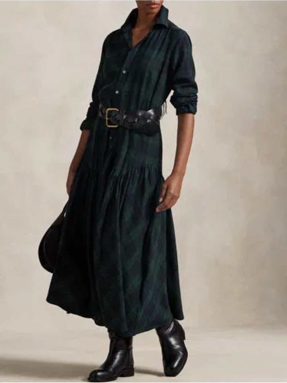 Polo Ralph Lauren Dark Green Plaid A Line Maxi Shirt Dress Size 0